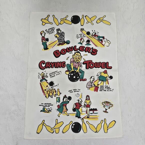Vintage Cartoon Bowler Crying Towel MCM Funny Collectable 50's Classic Retro - Picture 1 of 3